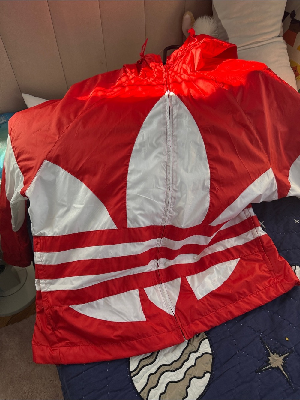 adidas Red and White Kids' Hooded Puffer Jacket